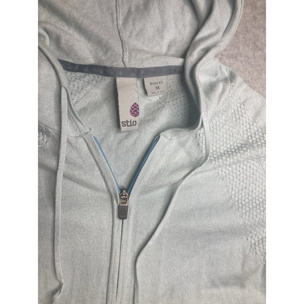 Stio W Sz M Full Zip Sweater Knit Hoodie Cotton Wool Blend Teal Light Blue - Picture 2 of 13